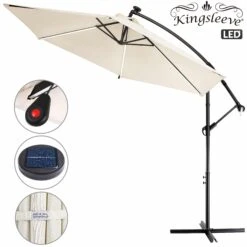 LED Solar Ampelschirm Mali Creme Ø330cm