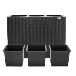 Polyrattan Blumentopf Schwarz 83x30,5x60cm -Elholly Geschaft 1aa743eb16be78007e128853644ac085 de 106639d 1