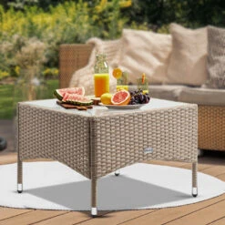 Polyrattan Beistelltisch Grau-Beige 58x58x42cm -Elholly Geschaft 2392f5c939f46b2122de631f40e5f3a6 de 108637d 5 1