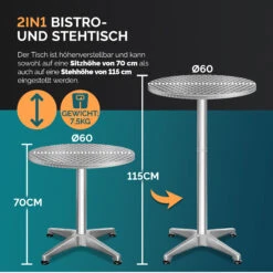 Stehtisch Silber Alu Ø60cm Höhenverstellbar -Elholly Geschaft 24e0841bebb96830a7ffeee2575eca6a 2 high