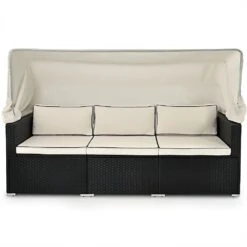 Polyrattan-Bank Schwarz/Creme 210x70x70cm + Sonnendach -Elholly Geschaft 316b11a3c56744af51b1e8fb4d5af601 de 991028d 1 1