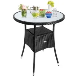 Polyrattan-Tisch Schwarz Rund Ø60cm -Elholly Geschaft 47084f0bf67ac3d4d82d91f54f6404c5 de 105691g 1