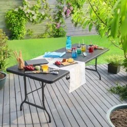 Gartentisch Schwarz Rattan-Look 180x75x73cm Klappbar -Elholly Geschaft 73750ffad11c61bbecaad53b4956fd1f de 107144d 13 1