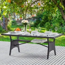 Polyrattan Gartentisch Takeo Braun 190x90x74cm Glas -Elholly Geschaft 8f8b2fb17d80e4edc028055b245304ec de 995693d 18 1