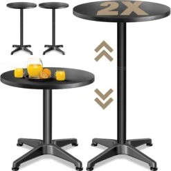 Stehtisch 2er-Set Schwarz Alu Ø60cm Höhenverstellbar