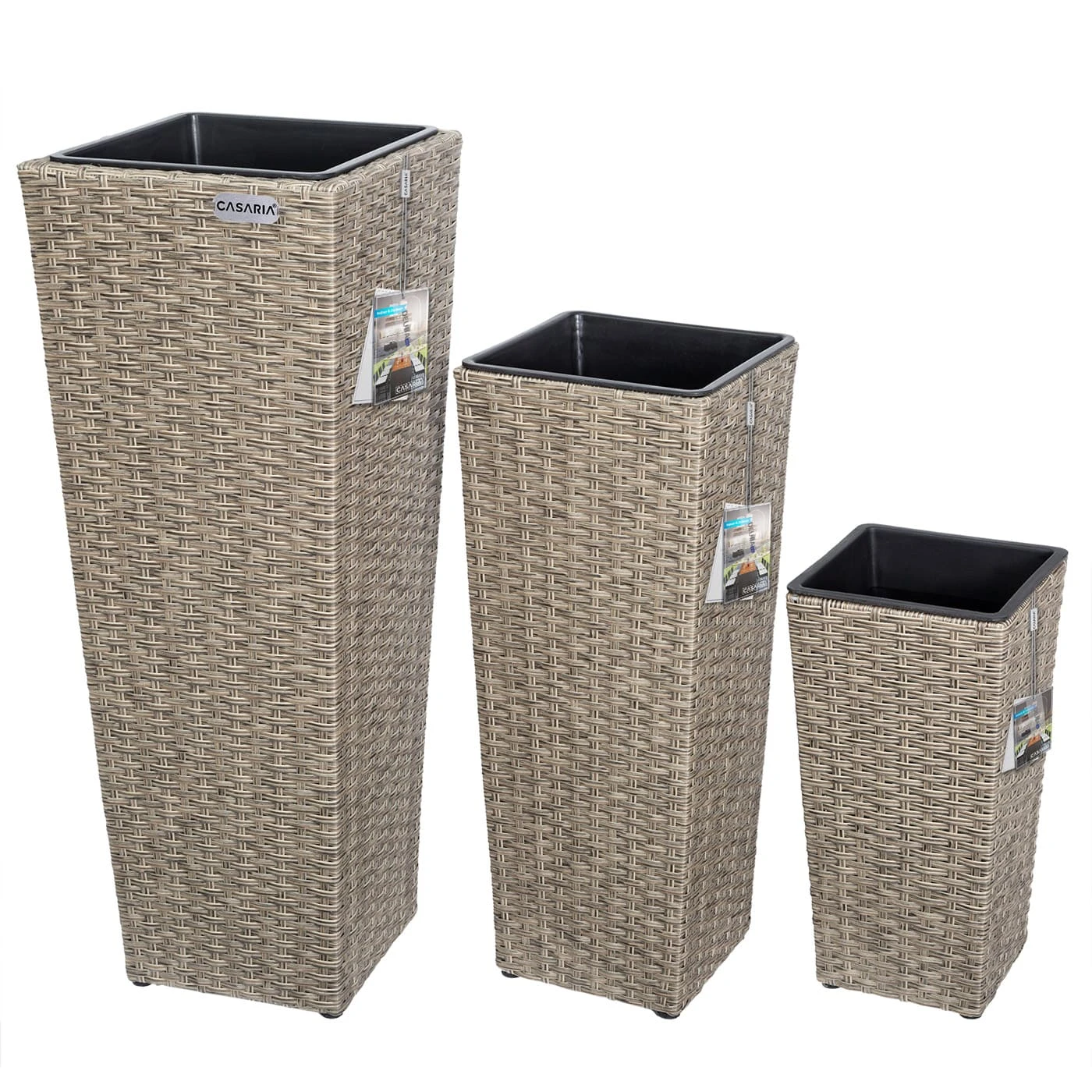 Polyrattan Blumentopf 3er-Set Creme 3 Polyrattan Blumentopf 3er-Set Creme