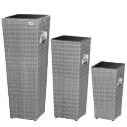 Polyrattan Blumentopf 3er-Set Grau