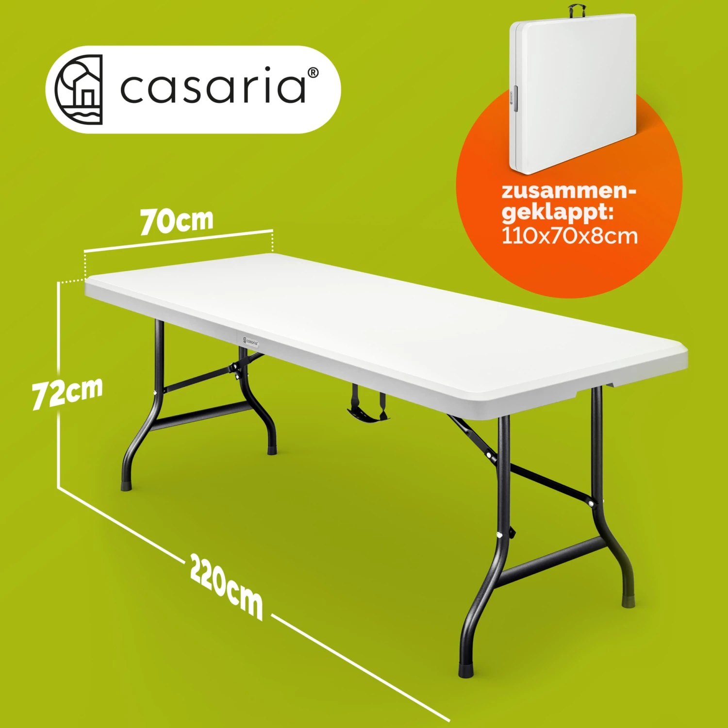 Gartentisch Weiß Kunststoff 220x70x72cm Klappbar 8 Gartentisch Weiß Kunststoff 220x70x72cm Klappbar – Bild 6