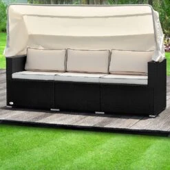 Polyrattan-Bank Schwarz/Creme 210x70x70cm + Sonnendach -Elholly Geschaft cfa6ac6cd6541cad5895171948fcb568 de 991028d 10 1