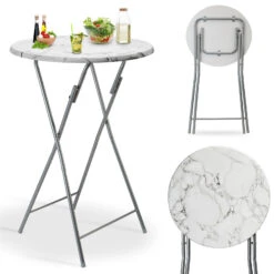 Stehtisch Weiß Marmoroptik Ø60cm Klappbar