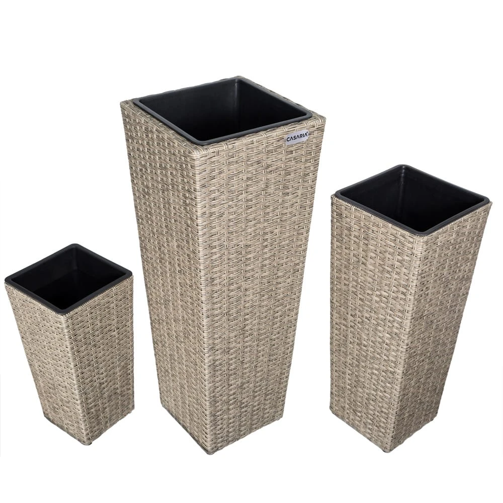 Polyrattan Blumentopf 3er-Set Creme 9 Polyrattan Blumentopf 3er-Set Creme – Bild 7