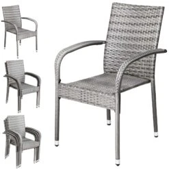 Polyrattan Stapelstuhl Comfort 4er-Set Grau