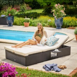 Polyrattan Sonnenliege Schwarz/Creme 196x116x38cm Verstellbar -Elholly Geschaft fb27fe1677cb42b400572a21ce9ca63d de 992855d 13 1